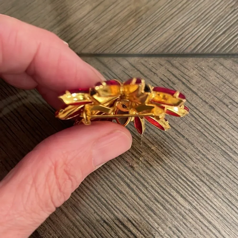 Vintage Floral Rhinestone Pin Red, Purple and Pin